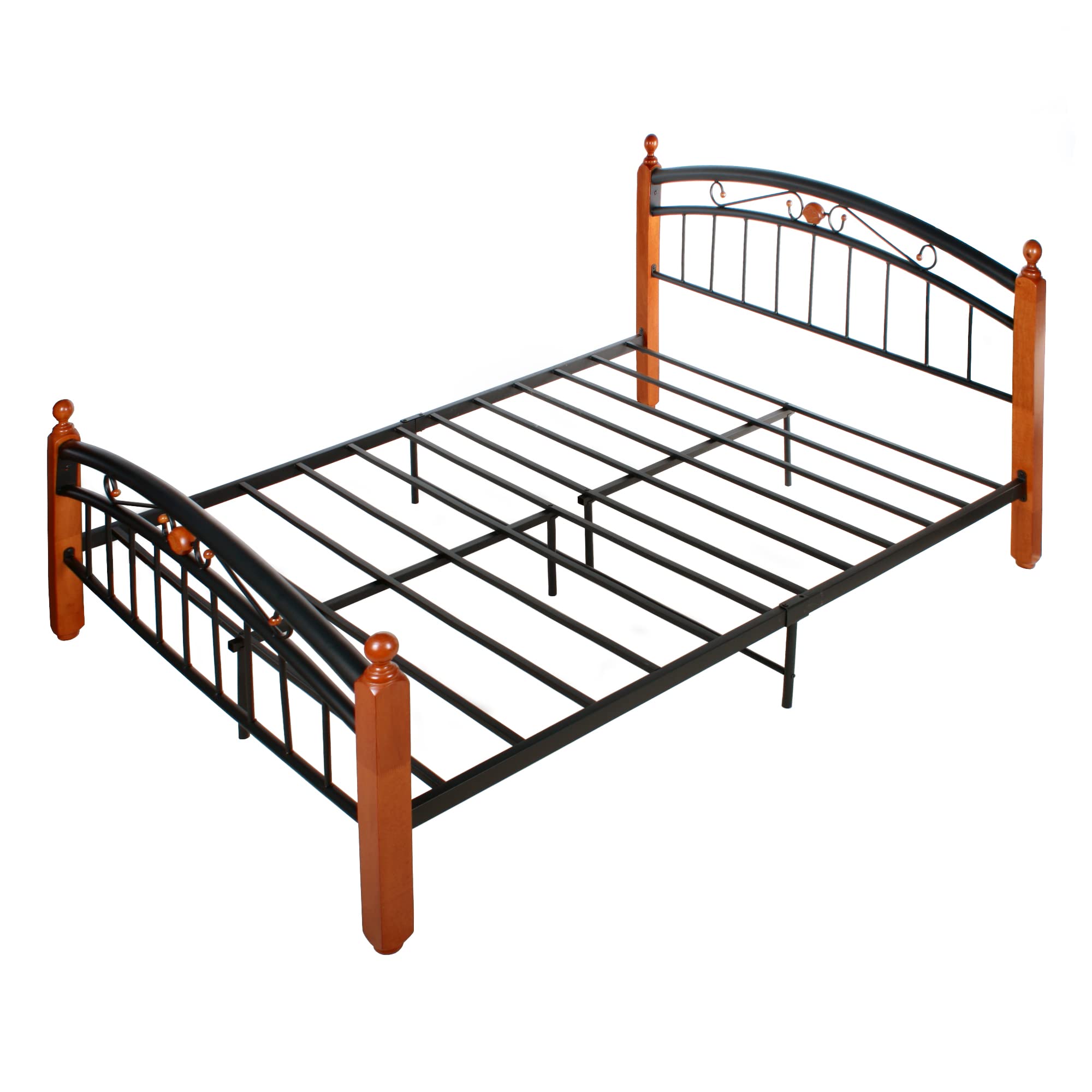 Better Home Products Lexus Metal Bed Frame with Headboard & Footboard in Cherry